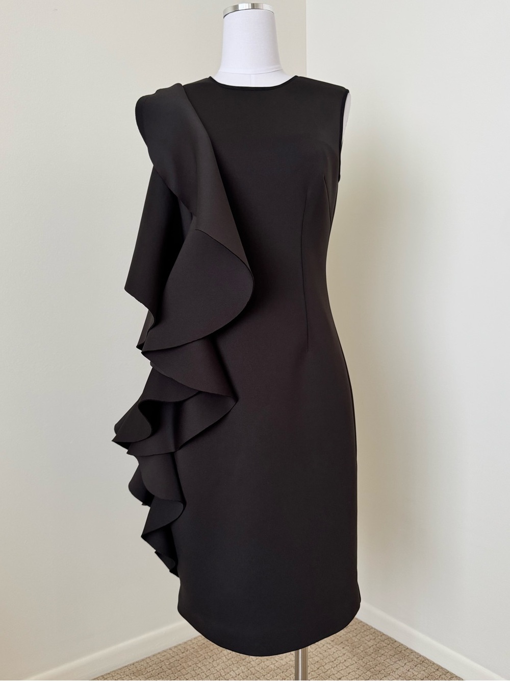 Nero by Jatin Varma Elegant Black Ruffle One-Shoulder Sheath Dress